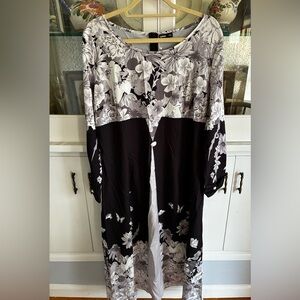 NWT Hekka Floral Black and White Long Maxi Dress/Kimono XXL
